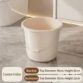 Cream-colored household plastic bucket with metal handle and specific size details - Bucket - Large / Cream