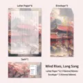 Elegant Chinese style stationery set with floral letter paper and matching envelopes for DIY - Wind Long Song / 3 Envelopes / 6 Papers Per Pack