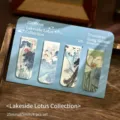Vintage lotus themed magnetic bookmark set for book lovers, retro ink art design, 4 pieces - Lotus Pond Collection / 4 Pieces Set (25x65mm)