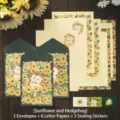 Hedgehog and sunflower stationery set includes 3 envelopes, 6 papers, and 3 seal stickers - Sunshine Sun / 3 Envelopes 6 Papers 3 Stickers