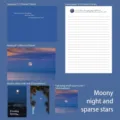 Ästhetisches Briefpapier Set mit Umschlägen und Postkarten im Mond und Sterne Design - Mondnacht mit wenigen Sternen / 125x175mm Umschlag Kit