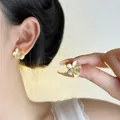 Elegant enamel floral stud earrings with crystals and S925 silver needle for women - Pearlescent White Petal Style (EH3417)