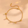 Minimalist gold-plated stainless steel bracelet with five polished round bead charms - Bead Anklet / Gold