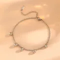 Minimalist stainless steel anklet with five polished silver ball charms and adjustable chain - Bead Anklet / Steel
