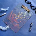Transparent acrylic clipboard with laser gold crane and wave patterns in dreamland style - Laser Silver Stamping (BJ18) / Crane Transparent (Laser Silver Stamping)