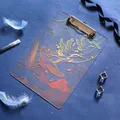 Laser gold foil acrylic clipboard featuring elegant crane and mountain art patterns for office. - Laser Gold Stamping (BJ18) / Crane Transparent (Laser Gold Stamping)