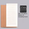 Set of 10 portable tearable lined notebooks with 50 sheets, compact size 70x138mm - Lined Inner Pages / Pack of 10