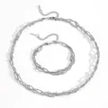 Roestvrij staal meerlaagse slangenketting armband halsketting set met kraalbedels. - Set / Staalkleur