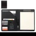 Schwarze A4-Leder-Business-Mappe mit integriertem 8-Stellen-Rechner und Klemmbrett - Luxus (Mit Taschenrechner) / Schwarz