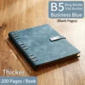 Cuaderno profesional B5 azul de hojas sueltas con 200 páginas - B5 / Estilo de Hojas Sueltas con Páginas en Blanco y Cierre Plano / 272mm x 202mm / Azul Negocio