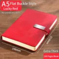 Cuaderno A5 de cuero sintético rojo premium, hebilla plana, 240 páginas, 213x148mm - Estilo de Hebilla Plana / 240 páginas / Rojo de la suerte