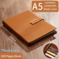 Cuaderno A5 de cuero nubuck caqui con 200 páginas gruesas de hojas sueltas business - A5 / Estilo de Hojas Sueltas de Cuero Nubuck con Cierre en U / 230mm x 165mm / Caqui