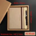 Set de regalo de cuaderno A5 de papel Kraft y bolígrafo color caqui - A5绑带笔记本套装 / Caqui