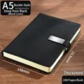 Cuaderno A5 negro de cuero sintético engrosado con hebilla de metal 240 páginas diario - Estilo de Hebilla Plana / 240 páginas / Negro Puro Profundo