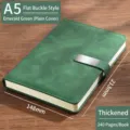 Cuaderno A5 verde esmeralda de cuero sintético con hebilla, 240 páginas gruesas - Estilo de Hebilla Plana / 240 páginas / Verde Esmeralda