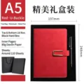 Premium rotes A5 Business Notizbuch Geschenkset mit U-Schnalle Metallstift und Tragetasche - Metallschnalle Rot Hart Geschenkkarton Stil