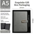 A5 Notizbuch-Geschenkset aus grauem Leder mit Metallstift - Metallschnalle Hellgrau Hart Geschenkkarton Stil