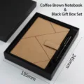 Elegantes braunes A5-Magnet-Notizbuch aus Leder und schwarzes Stiftset, 245x195mm. - Kaffeebraunes Notizbuch Mit Schwarzem Geschenkbox-Set / A5