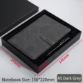 Premium A5 dunkelgraues Leder Notizbuch und eleganter schwarzer Stift Geschenkset - A5 / Business-Geschenkset (JDDZ088) / Dunkelgrau
