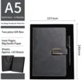 Dunkelgraues A5-Business-Notizbuch-Geschenkset mit U-Schnalle, Metallstift und Tragetasche - Metallschnalle Dunkelgrau Hart Geschenkkarton Stil