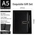 Elegantes schwarzes A5-Notizbuch-Geschenkset mit Metallstift und passender Box - Metallschnalle Schwarz Hart Geschenkkarton Stil