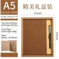 A5 Business Notizbuch Geschenkset mit dunkelbraunem Lederjournal und schwarzem Stift - Nubukleder Dunkelbraun Weich Geschenkkarton Stil