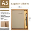 Premium Beige A5 Leder-Notizbuch-Geschenkset mit elegantem schwarzen Stift und Box - Nubukleder Hellbeige Weich Geschenkkarton Stil