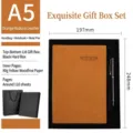 Premium A5 orangefarbenes Notizbuchset aus Schafsleder mit Metallstift in schwarzer Box - Nubukleder Orangegelb Hart-Geschenkkarton Stil