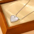 Elegant titanium steel heart pendant necklace with white mother of pearl inlay for women - Necklace (K203)