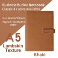 Cuaderno de negocios A5 de cuero nubuck caqui premium con hebilla de metal - Estilo Hebilla Metálica / A5 (165*230mm) / 194 Páginas / Caqui