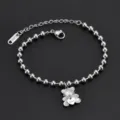 Silver stainless steel ball chain bracelet with white shell bear and heart pendant - White Shell Bear Silver Anklet (C702)