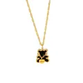 Cute gold stainless steel bear pendant necklace with black heart and Love engraving - Black Shell Bear Gold Color Necklace