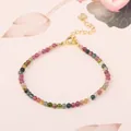 Elegant 2mm rainbow tourmaline beaded bracelet with a gold-plated adjustable clasp - 3mm Bead Style