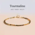Handmade minimalist 2mm tiny faceted natural tourmaline beaded bracelet for women - 14+4cm Circumference