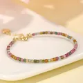 Exquisite 2mm rainbow tourmaline beaded bracelet with a fine 14k gold gradient finish - Square Rainbow Tourmaline Style