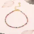 Delicate 2mm rainbow tourmaline beaded bracelet with 14k gold-plated clasp and extender - 2mm Tiny Bead Style