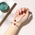 Handmade red agate bracelet and necklace set with gold wire wrap on black cord - Regular Cord Gold Wrapped (Three Beads) / Bracelet Necklace Set