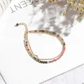 Elegant ultra-thin 2mm rainbow tourmaline beaded bracelet with layered gold chain style - Double Layer Pointed Stone Tourmaline
