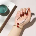 Handmade minimalist red agate bead braided cord bracelet and necklace jewelry set - Regular Cord Gold Tied (Single Bead) / Bracelet Necklace Set