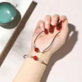 Handmade red agate and cat's eye bead bracelet necklace set on black cord - Regular Cord Transfer Bead Gold Thread / Bracelet Necklace Set