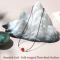 Red agate and white bead necklace with gold-wrapped wire on a regular black cord - Regular Cord Gold Wrapped (Three Beads) Necklace / Single Necklace