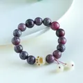 Elegant purple Buddhist mantra beaded bracelet featuring a cute ceramic cat paw charm design. - Purple Grape Mantra Cat Claw Bracelet