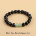 Handmade black ebony wood beaded bracelet with green stone bead, 8mm diameter beads - Ebony (8mm)