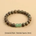 Green sandalwood beaded bracelet with 8mm natural wood beads and green stone charm. - Verawood Round Beads (8mm)