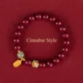 Purple Gold Cinnabar beaded bracelet with green jade and golden charm accents - Purple Gold Cinnabar Artificial Jade Blessing Style / 8mm