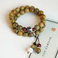 Vintage green sandalwood double-layer beaded bracelet with ethnic style floral bead - Green Sandalwood Double Wrap / 10mm
