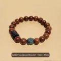 10mm golden thread sandalwood bead bracelet for men featuring a unique carved bead - Golden Sandalwood Men's Style / 10mm (17cm Wrist Men's Style)