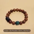 Handmade 10mm golden sandalwood bead bracelet for women with elegant carved green accent bead - Golden Sandalwood Women's Style / 10mm (15cm Wrist Women's Style)