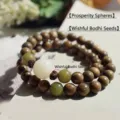 Natural green sandalwood double-layer buddhist prayer beads bracelet with white bodhi - Ruyi Double Wrap Style