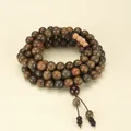 Handcrafted natural green sandalwood multi-wrap Buddha bead bracelet with seed accents - 108 Prayer Beads (10mm)